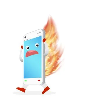 Smartphone with burning fire on back Illustrazione stock