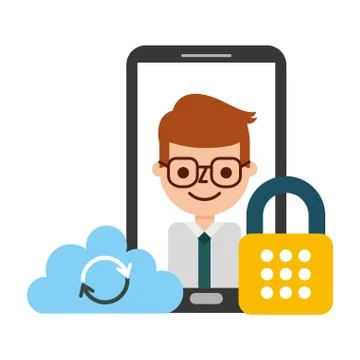 Smartphone businessman cloud computing security fintech Stock Illustration