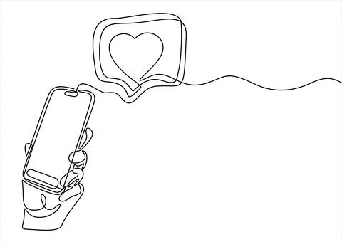 Smartphone with like button. Cell phone with like and heart emoji speech bubble. Stock Illustration