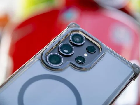 Smartphone camera close-up urban setting technology macro view innovation Stock Photos