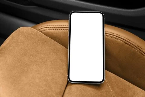 Smartphone in a car use for navigate or GPS. Driving a car with smartphone... Stock Photos