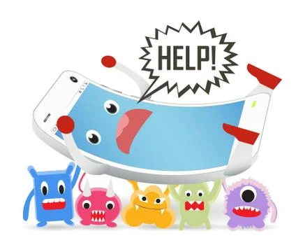 Smartphone cartoon need help from virus computer attack Illustrazione stock