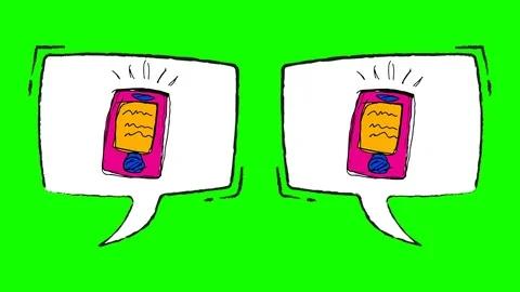 Smartphone cartoon in the speech bubble. editable green screen or chroma key Stock Footage 120963919