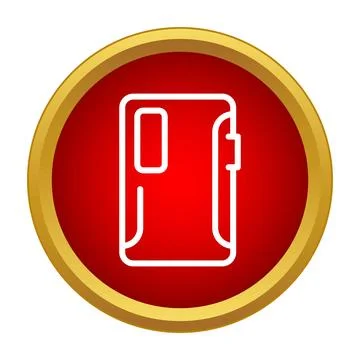 Smartphone case outline line icon in red circle Stock Illustration