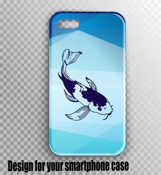 Smartphone case with stylish geometry design and Japanese carp sketch. Mock u Stock Illustration