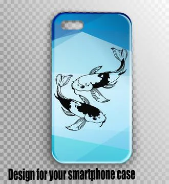 Smartphone case with stylish geometry design and Japanese carp sketch. Mock u Stock Illustration