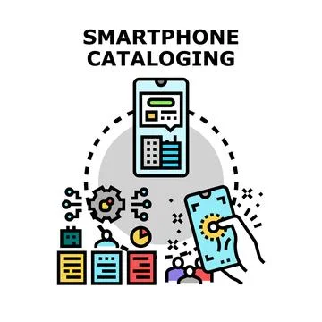 Smartphone cataloging concept using mobile application technology Stock Illustration