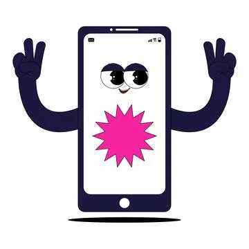 Smartphone character with hands and cute face and smile. Mobile phone masco.. Stock Illustration