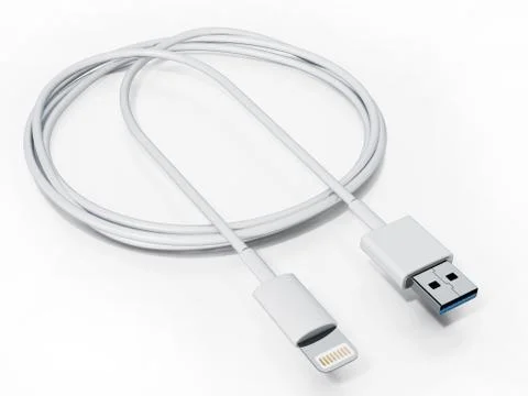 Smartphone charge and data cable isolated on white background. 3D illustratio Stock Illustration