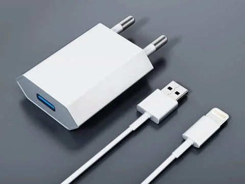 Smartphone charge and data cable isolated on black background. 3D illustra... Stock Photos