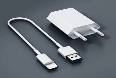 Smartphone charge and data cable isolated on black background. 3D illustra... Stock Photos