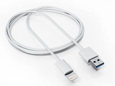 Smartphone charge and data cable isolated on white background. 3D illustra... Stock Photos