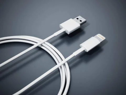 Smartphone charge and data cable isolated on black background. 3D illustra... Stock Photos