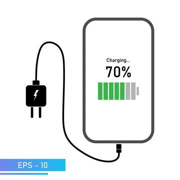 The smartphone is charged from the power supply. Indication of the charging Stock Illustration