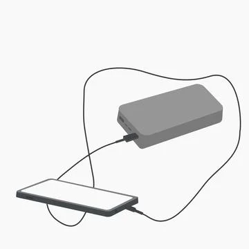 Smartphone is charged using an external battery. Vector flat illustration. Sh Stock Illustration
