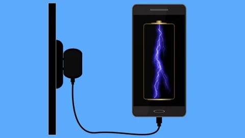 Smartphone charging. Animation on a blue background. Stock Footage 152044549