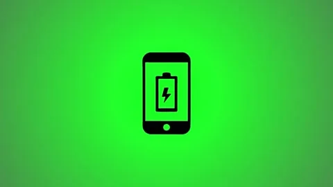 Smartphone charging battery icon animating on green screen background, tech.. Stock Footage 346491297