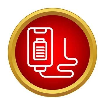 Smartphone charging icon showing low battery status on red circle Stock Illustration