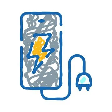 Smartphone charging with lightning bolt doodle illustration Stock Illustration
