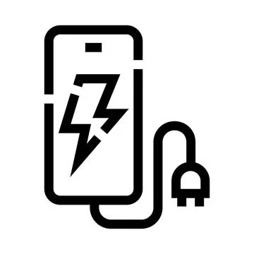 Smartphone charging with power cable and lightning bolt icon Stock Illustration