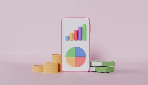 Smartphone with charts and graph, analysis business financial data Stock Illustration