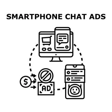 Smartphone chat ads blocking concept with digital devices Illustrazione stock
