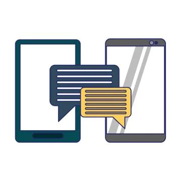 Smartphone chat bubbles symbol blue lines Stock Illustration