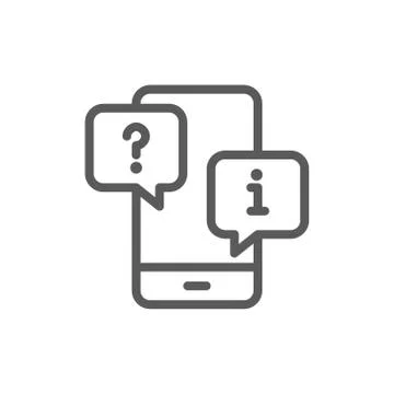 Smartphone with chat cloud, faq and answers line icon. Stock Illustration