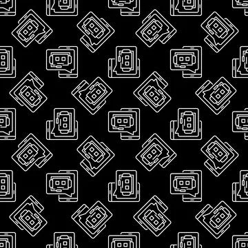 Smartphone with Chatbot Speech Bubble vector dark line seamless pattern Stock Illustration