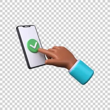 Smartphone with a check mark on the screen. 3d approval icon. Illustrazione stock