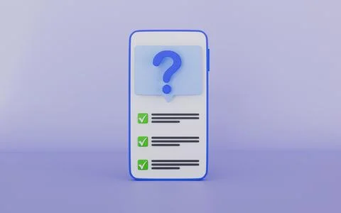 Smartphone with checklist, question mark, thinking bubble, checkbox Stock Illustration