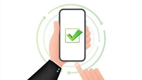 Smartphone with checkmark or tick notification in bubble. Approved choice Stock Footage 148050299