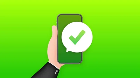 Smartphone with checkmark or tick notification in bubble. Approved choice Stock Footage 159963461