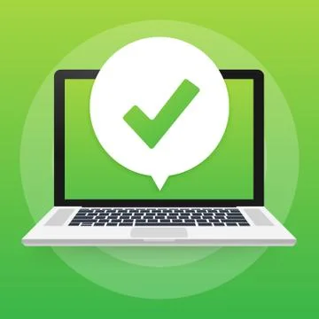 Smartphone with checkmark or tick notification in bubble. Approved choice. Ac Stock Illustration