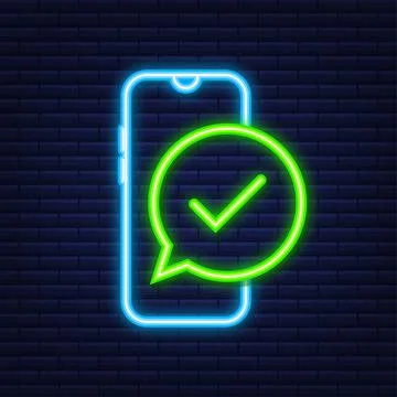 Smartphone with checkmark or tick notification in bubble. Approved choice Stock Illustration