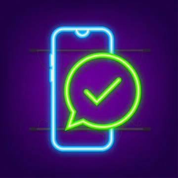 Smartphone with checkmark or tick notification in bubble. Approved choice Stock Illustration