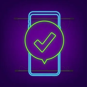 Smartphone with checkmark or tick notification in bubble. Approved choice Stock Illustration