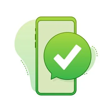 Smartphone with checkmark or tick notification in bubble. Approved choice Stock Illustration