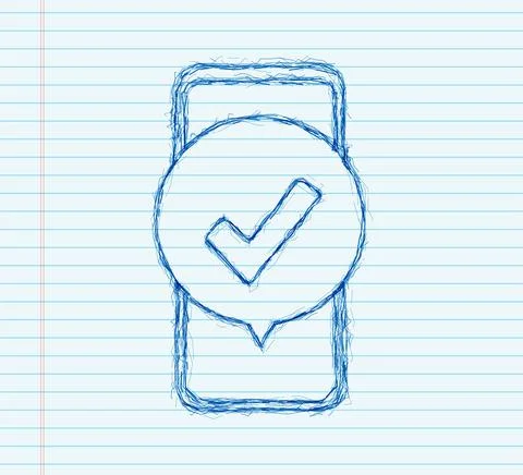 Smartphone with checkmark or tick notification in bubble. Approved choice Stock Illustration