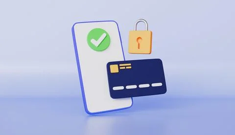 Smartphone with Checkmark, Secure Mobile Payment, Credit Card and Padlock Stock Illustration