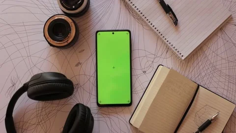 Smartphone with chroma key green screen with tracking dot. social media or Stock Footage 240054206