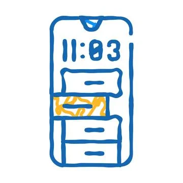 Smartphone clock icon doodle illustration Stockillustratie
