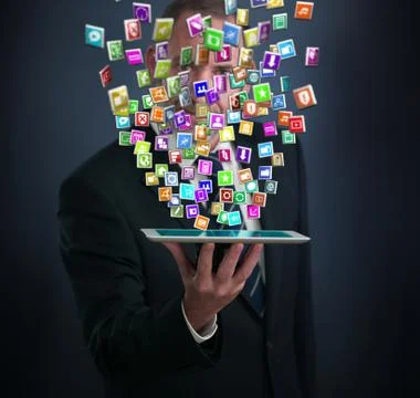 Smartphone with cloud of application icons Stock Illustration