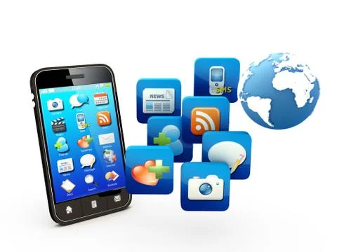 Smartphone with cloud of application icons Stock Illustration