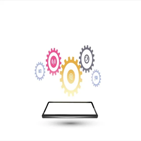 Smartphone with cloud of colorful infographics elements on white background. Stock Footage 69678987