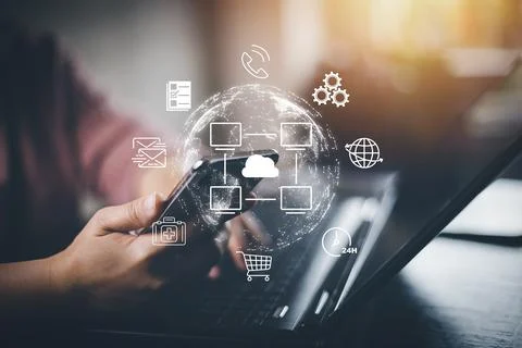 Smartphone with cloud computing and icon online storage concept, Cloud Comput Stock Photos