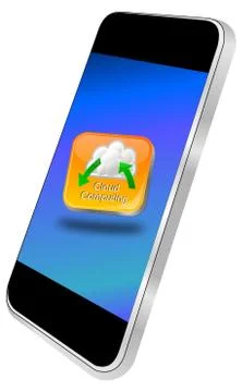 Smartphone with Cloud Computing button 스톡 일러스트