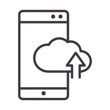 Smartphone cloud computing storage upload data device technology thin line style イラスト素材