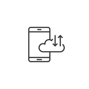 Smartphone with cloud icon in flat style. Phone network storage vector illust Stockillustratie