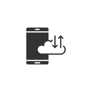 Smartphone with cloud icon in flat style. Phone network storage vector illust 스톡 일러스트